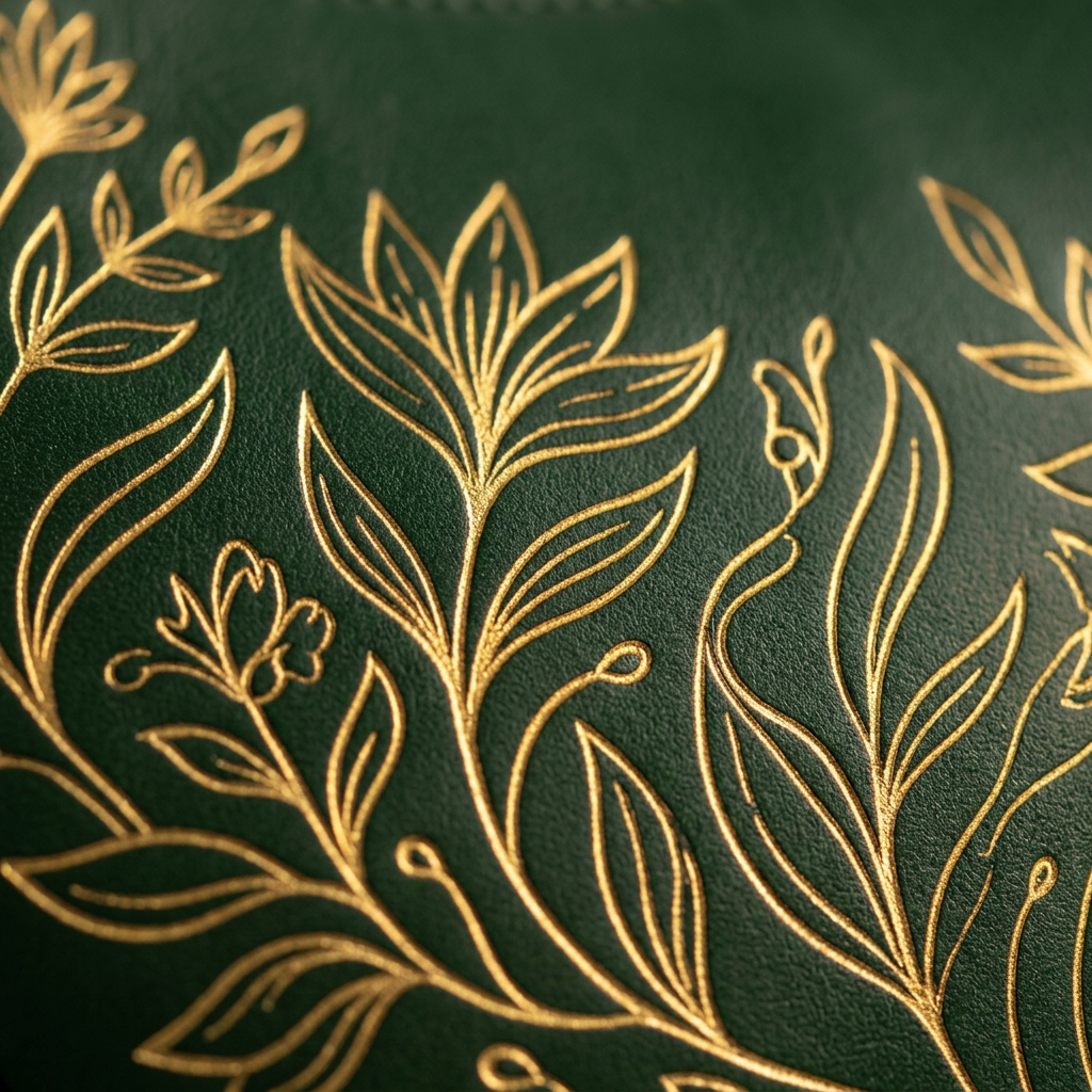 Gold floral engraving detail close-up