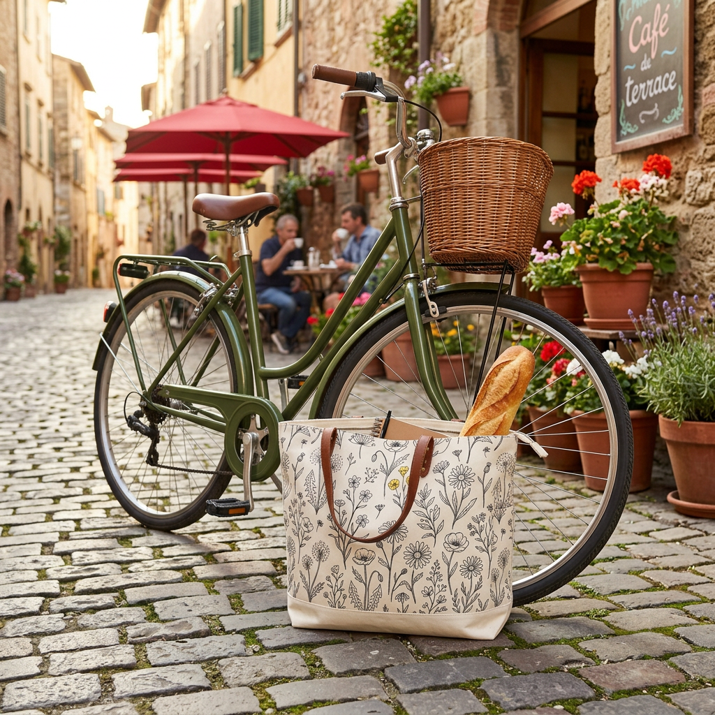 European street bicycle cafe scene
