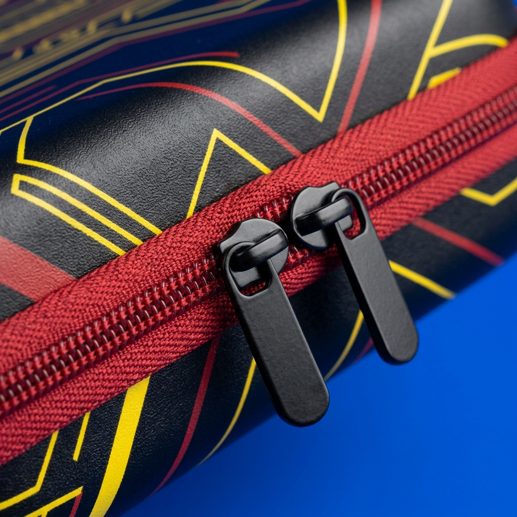 Red zipper hardware detail