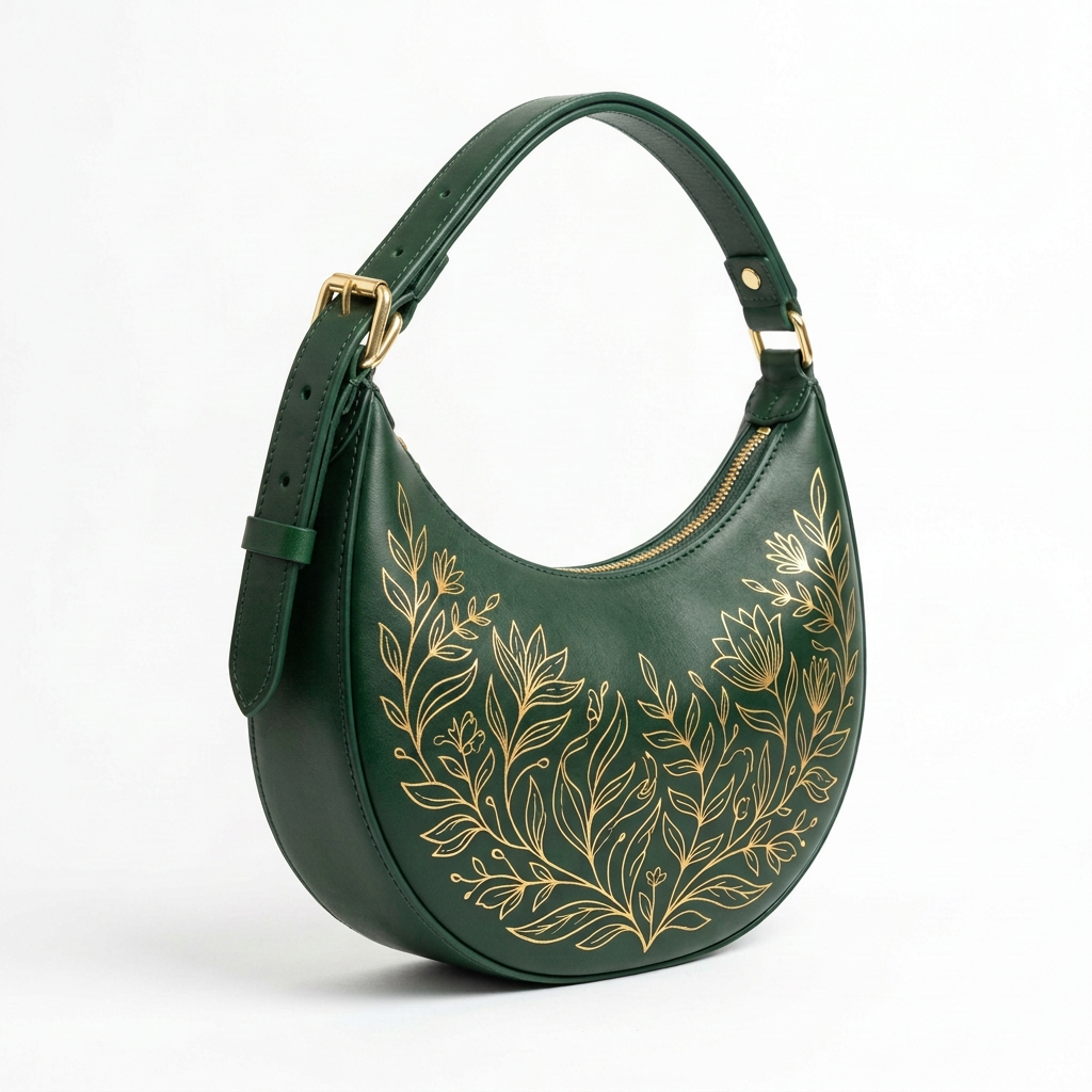 Green crescent hobo bag white background
