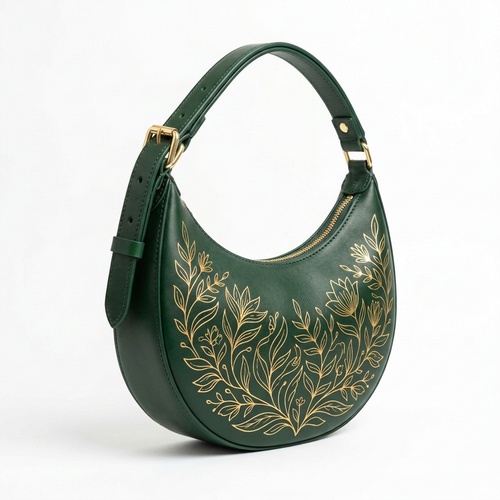 Green crescent hobo bag white background