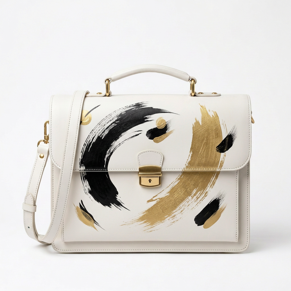 Women abstract art briefcase white background