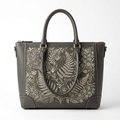 Botanical Embroidered Leather Tote Bag white background