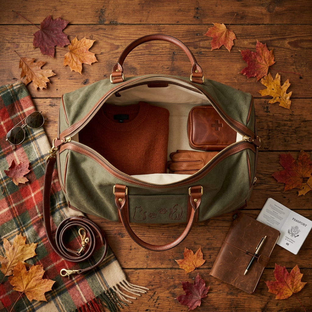 Flat lay cabin lifestyle scene