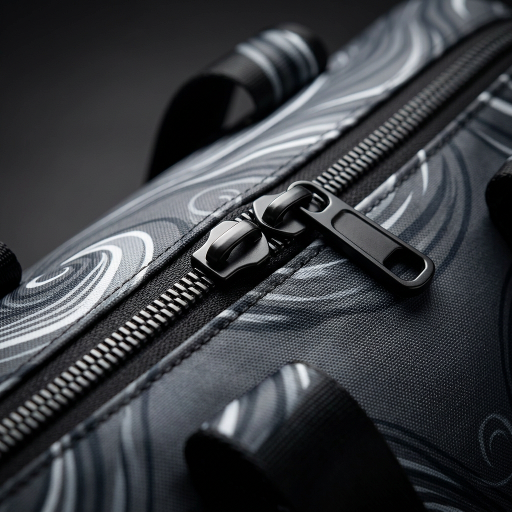 Black zipper hardware detail
