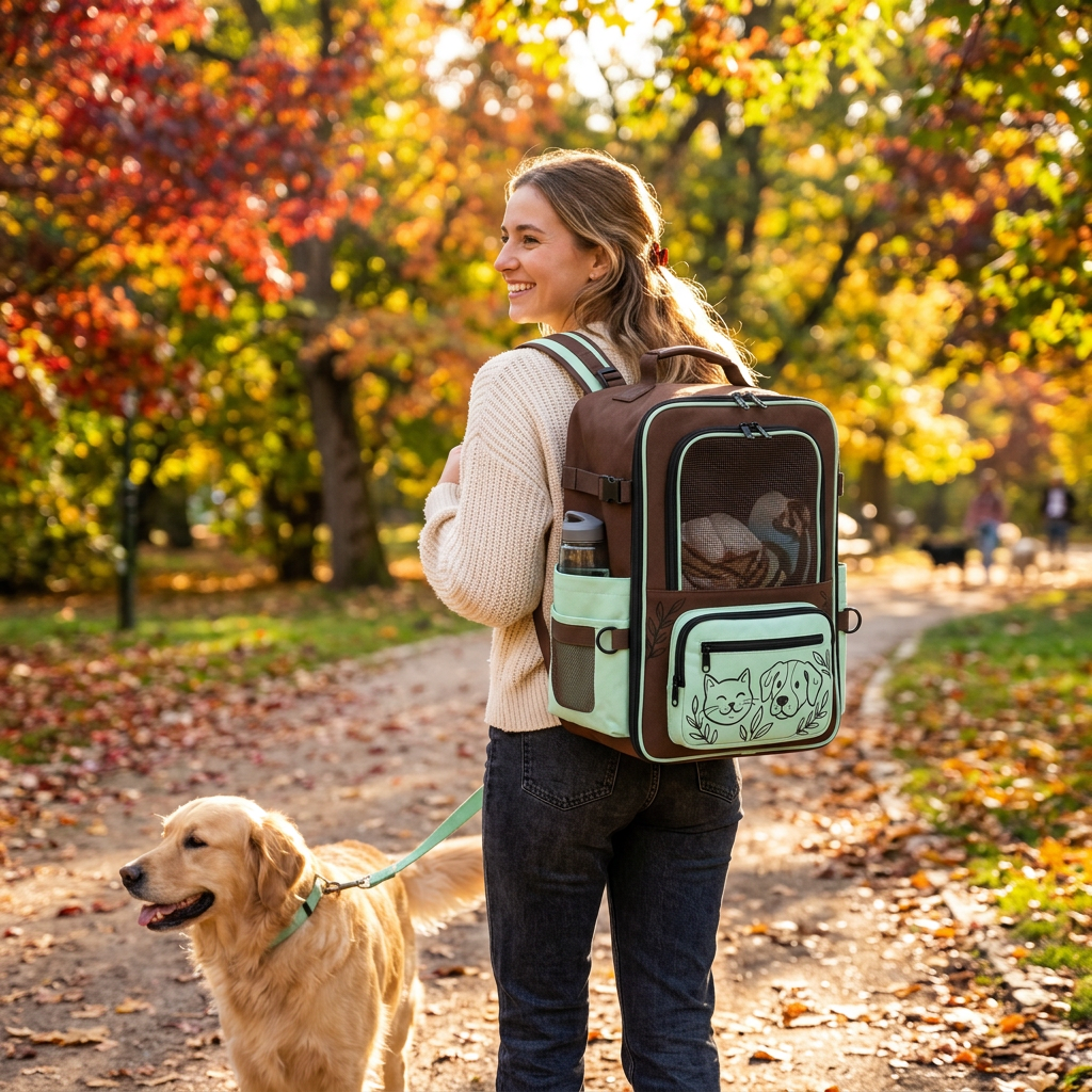 Lifestyle woman with dog in park