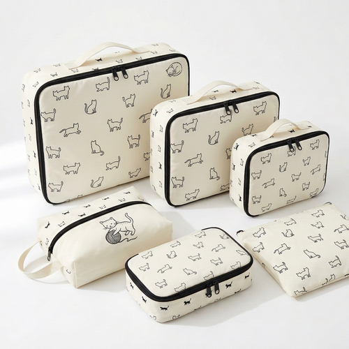 Cat packing cubes set white background