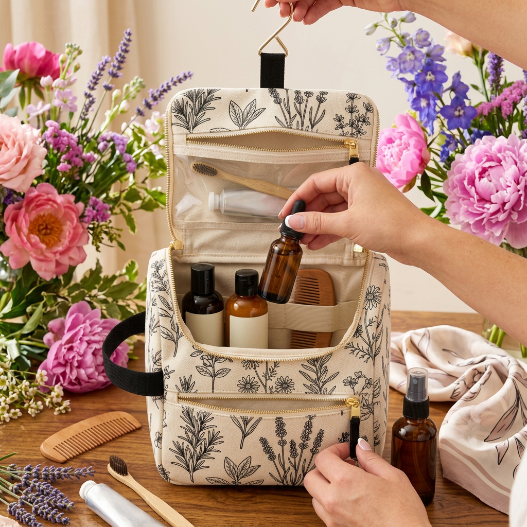 Woman packing skincare lifestyle