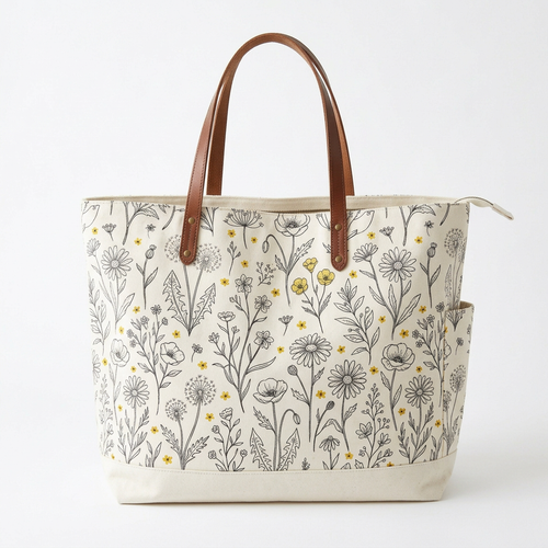 Wildflower canvas tote bag white background
