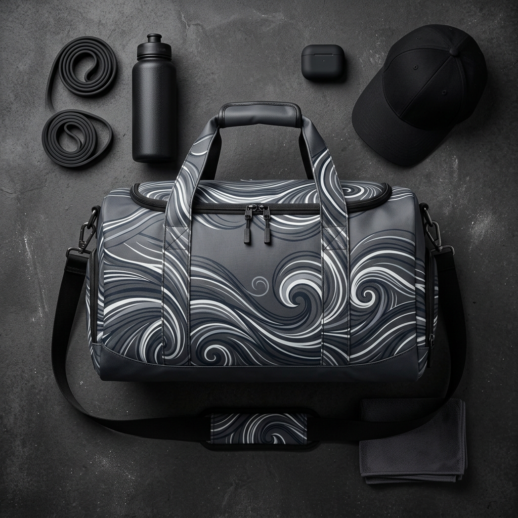 Dark flat lay gym accessories