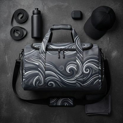 Dark flat lay gym accessories