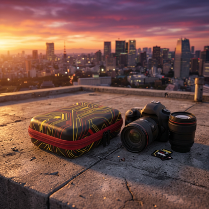 Urban rooftop golden hour scene