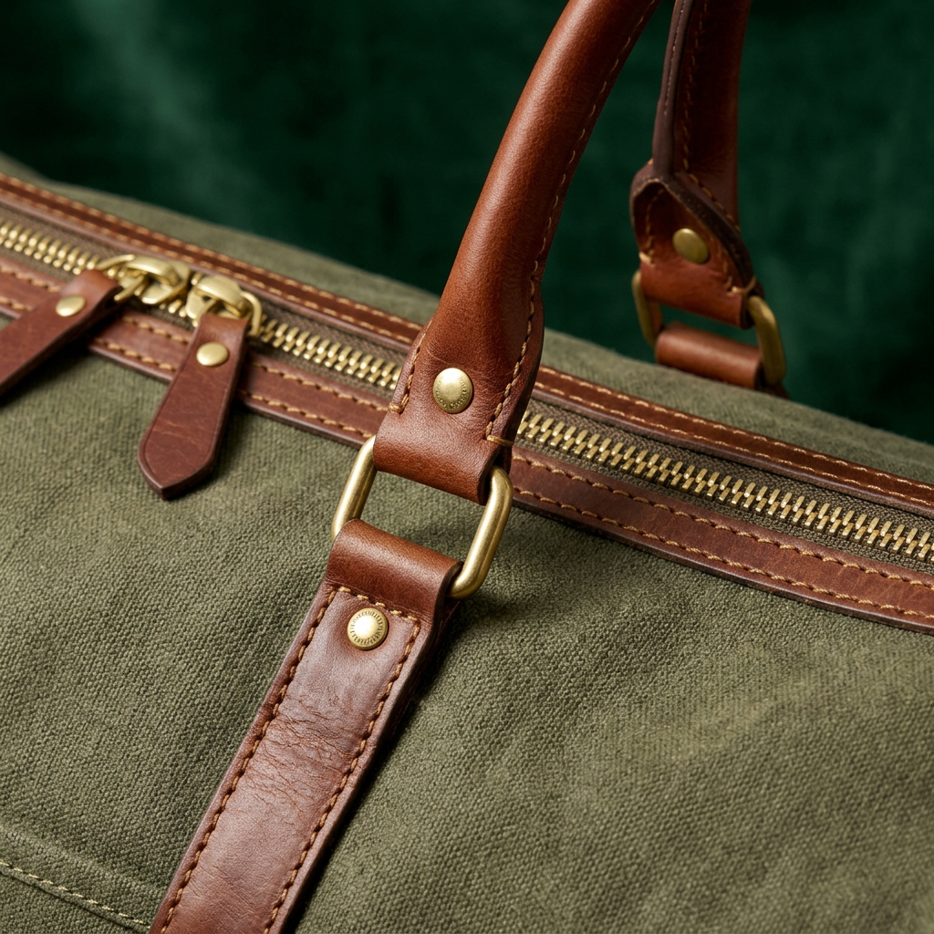 Leather handle and gold hardware detail